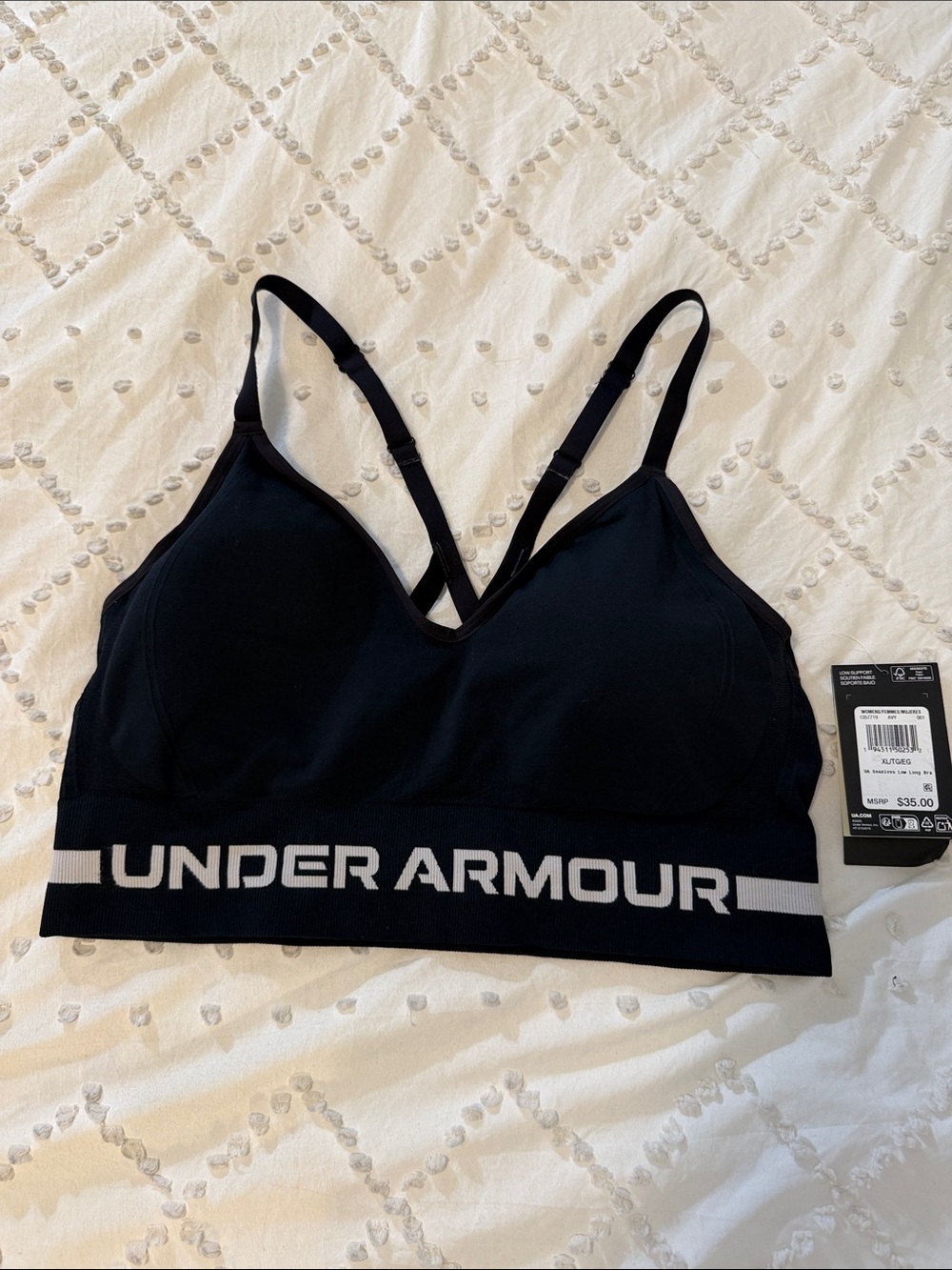 Under Armour seamless long low Black Logo Band Seamless Sports Bra nwt xl